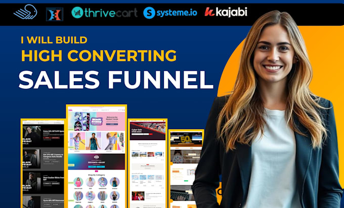 Gig Preview - Build thrivecart systeme io kajabi clickfunnels huspot builderall sales funnel