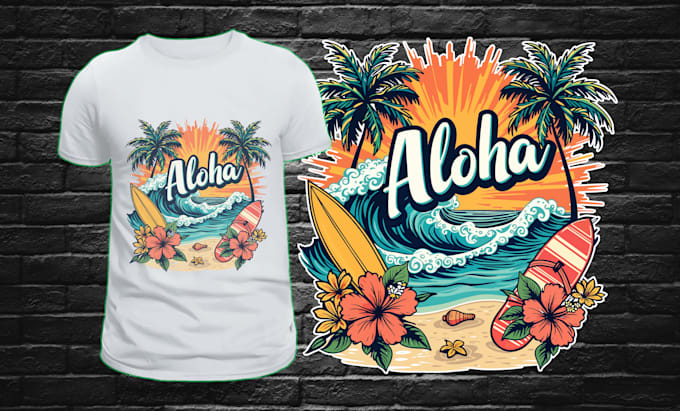 Gig Preview - Do tropical summer beach illustration tshirt design