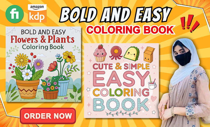 Gig Preview - Design premium bold and easy coloring book cover and pages for amazon KDP