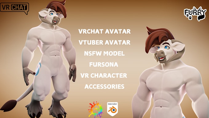 Gig Preview - Create a well detailed vrchat avatar, nsfw avatar, 3d furry model, animaze, gmod