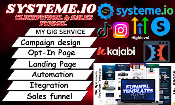 Gig Preview - Build systeme io website sales funnel landing page design clickfunnel domain