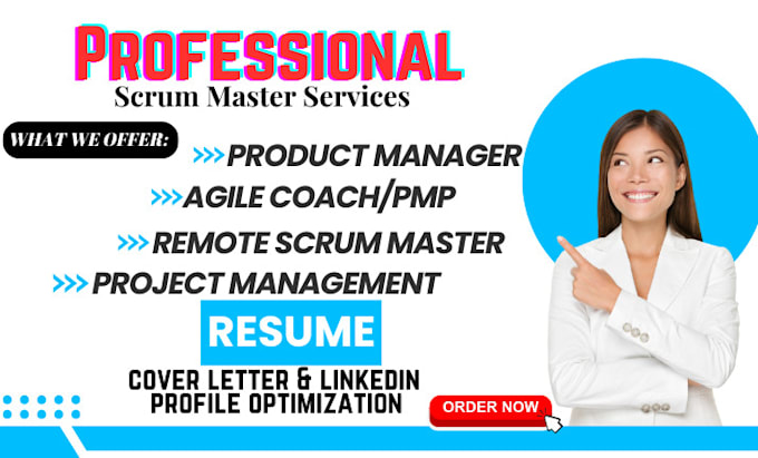 Gig Preview - Build scrum master resume pmp project management product manager or agile resume