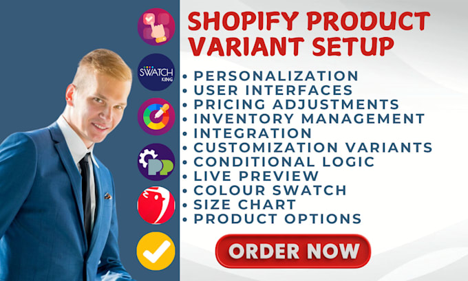 Gig Preview - Setup shopify product variant via swatchking avis globo variant option zepto