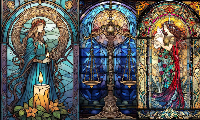 Gig Preview - L draw fantasy stained glass art pattern of character from picture or photo