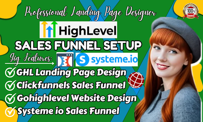 Gig Preview - Design sales funnel, landing page in gohighlevel systeme io and clickfunnels