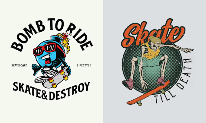 Gig Preview - Make retro cartoon skeleton skate logo for your