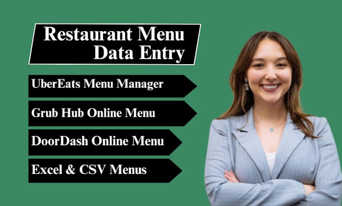 Gig Preview - Do restaurant menus data entry grubhub, uber eats, doordash, clover menu