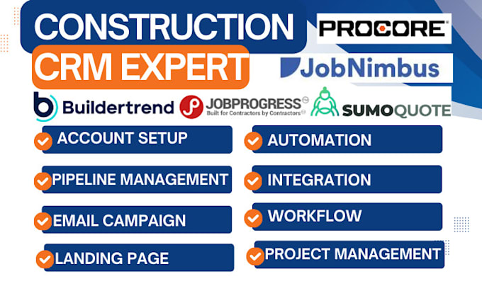 Gig Preview - Setup jobnimbus crm buildertrend jobprogress sumoquote automation procore jobber