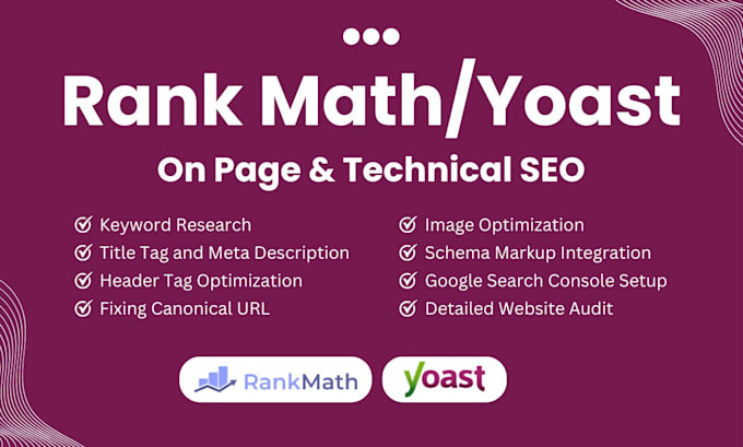 Gig Preview - Optimize rank math SEO or yoast for your wordpress website