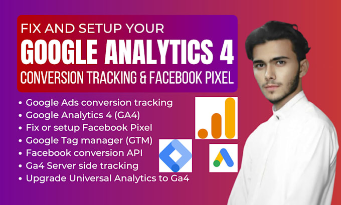 Gig Preview - Do google analytics ga4 setup, fb pixel, ecommerce tracking and ads integration