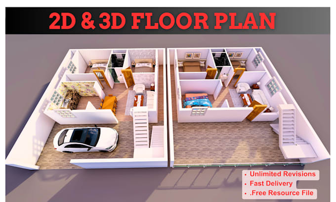 Gig Preview - Make 2d to 3d floor plan exterior and interior rendering in 24 hrs