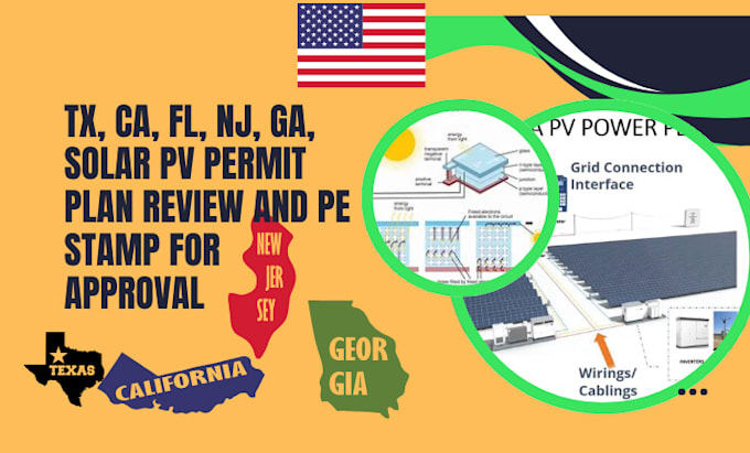 Gig Preview - Tx, ca, fl, nj, ga, solar pv permit plan review and pe stamp for approval