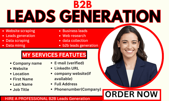 Gig Preview - B2b leads generation web scraping and data for business leads with email list