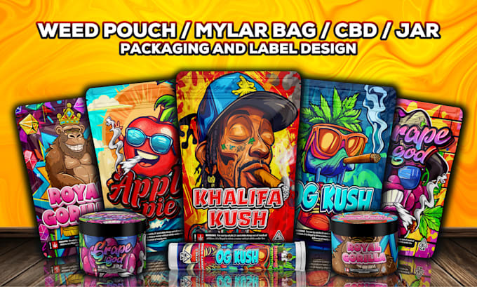 Gig Preview - Design unique weed pouch, mylar bag, jar and cbd product packages