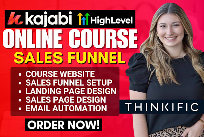 Gig Preview - Thinkific online course marketing sales funnel gohighlevel kajabi website design