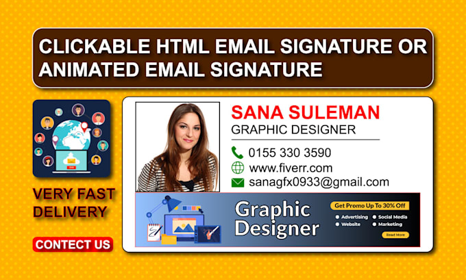 Gig Preview - Design clickable html email signature and animated email signature