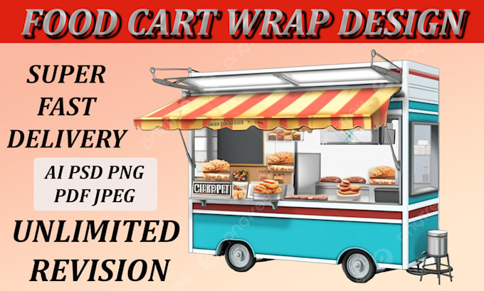 Gig Preview - Dedign food cart wrap design, food stall, food truck, vhaicle wrap design