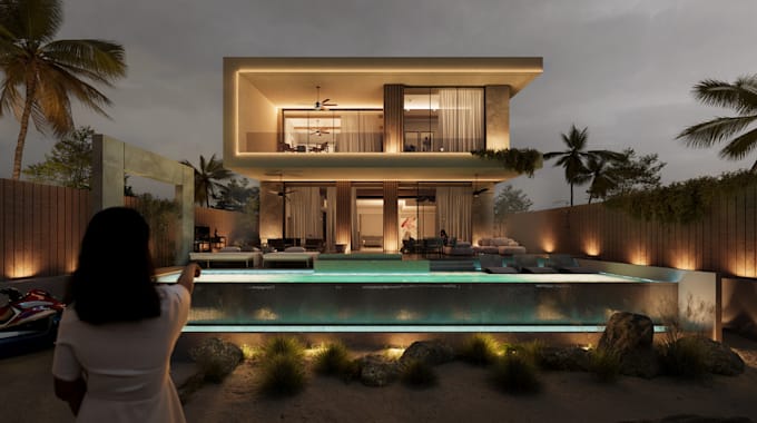 Gig Preview - Visualize 3d exterior house, swimming pool design, renovate yatch, bar, sketchup