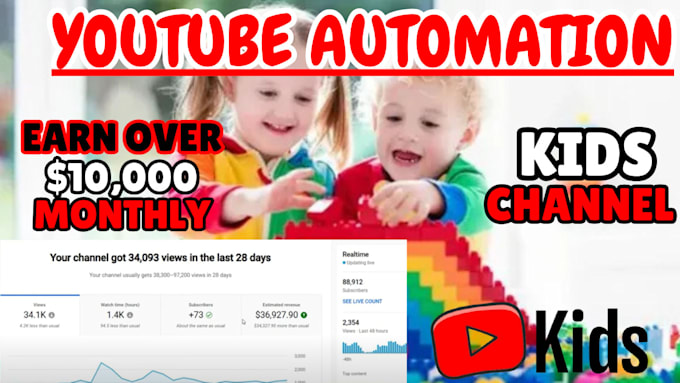 Gig Preview - Create kids youtube automation cash cow channel to earn 10k