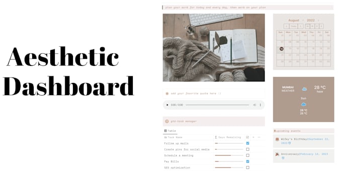 Gig Preview - Build a customized and an advanced aesthetic notion template