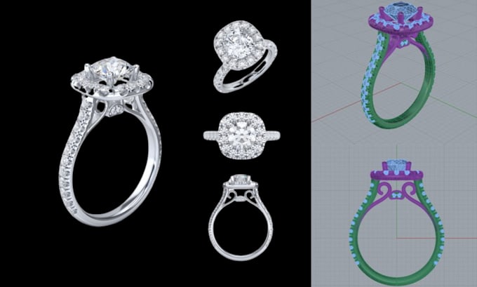 Gig Preview - Create custom 3d jewelry design for modern cad pendant rings necklace bracelet