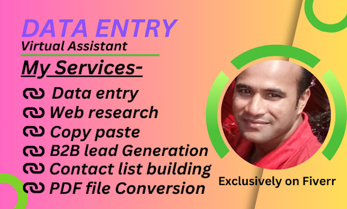 Gig Preview - Do fast accurate data entry, web research, copy paste work