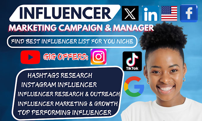 Gig Preview - Find influencer manager and outreach social media influencer marketing campaign