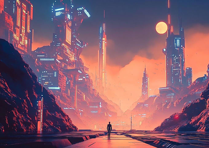 Gig Preview - Make cyberpunk futuristic city illustration