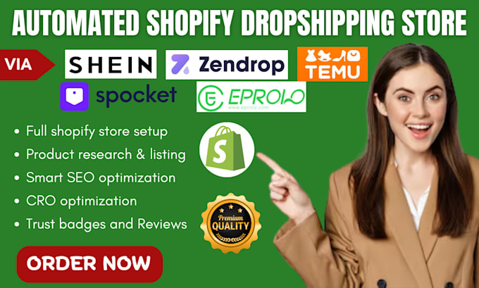 Gig Preview - Build highly responsive shopify dropshipping store via temu autods shein zendrop