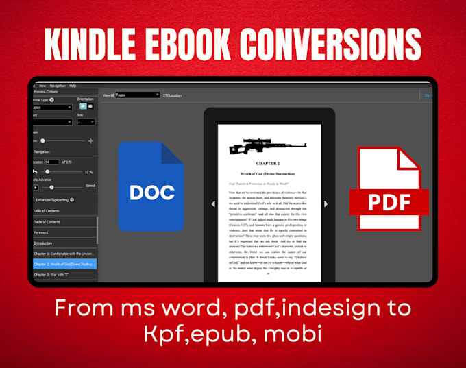 Gig Preview - Do ebook conversion PDF, word into kindle kpf, epub, mobi