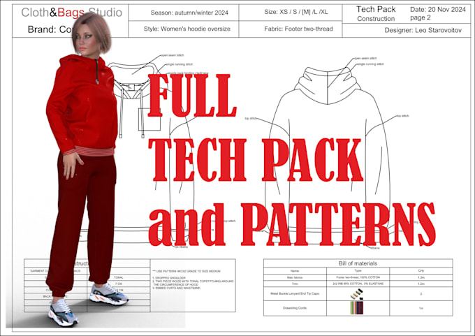 Gig Preview - Design wear with tech pack, cad patterns and 3d models