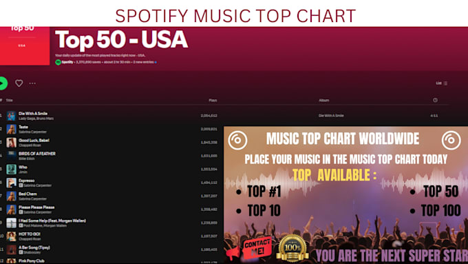 Bestseller - chart your spotify song to top 50 on spotify chart