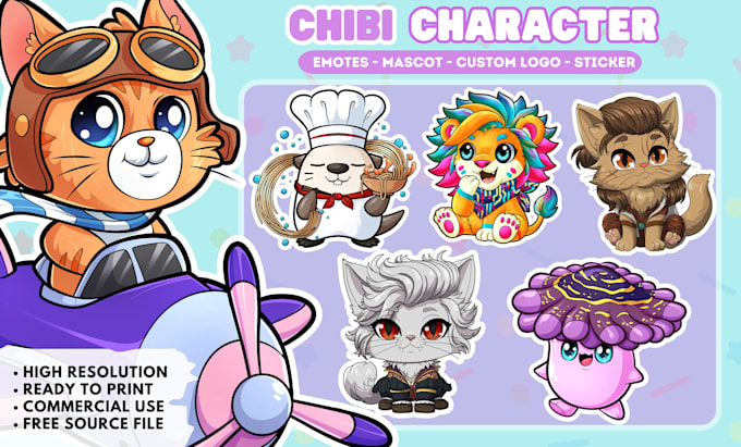 Gig Preview - Draw cute chibi character, mascot animal illustration art