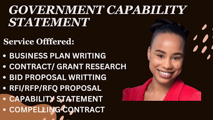 Gig Preview - Research government contract, and design catchy government capability statement