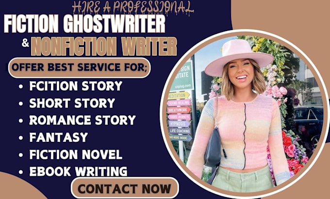 Gig Preview - Be fiction ghostwriter, ebook ghostwwriter, romance story, fiction story