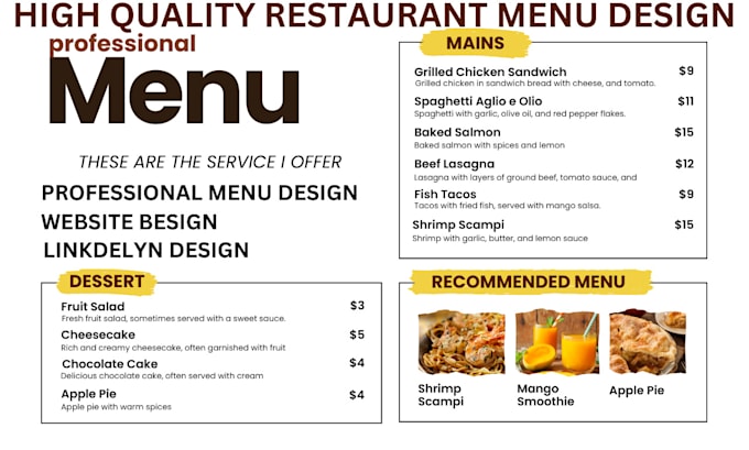 Gig Preview - Design a custom restaurant and drink menu that captivates your customers