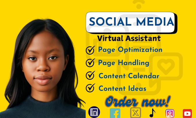 Gig Preview - Be your social media  manager schedule  content be your virtual assistant