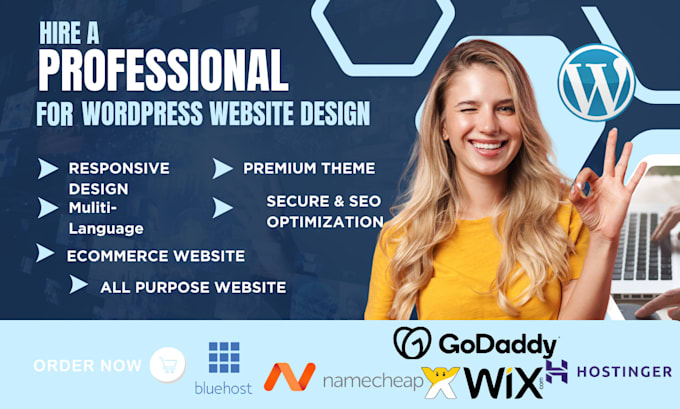 Gig Preview - Design wordpress website on hostinger, godaddy, bluehost, siteground, ionos