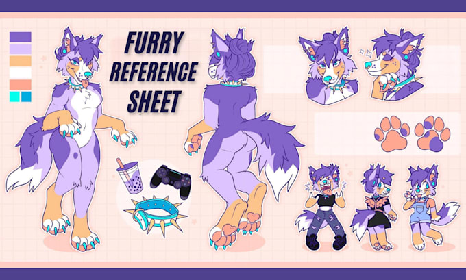 Gig Preview - Draw furry reference sheet, furry art, reference sheet, fursona character sheet