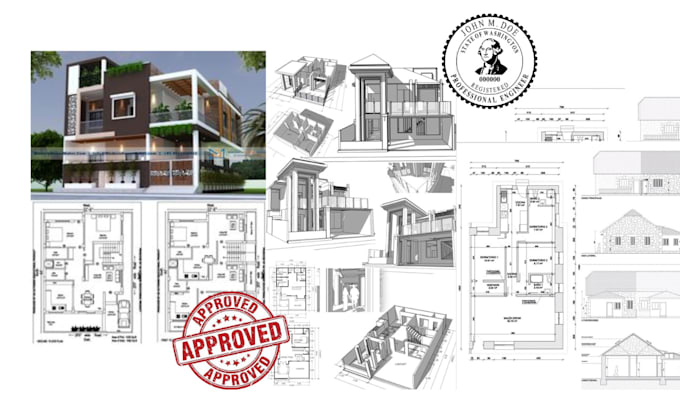 Gig Preview - Stamp and design architectural and construction drawings 2d autocad floor plan