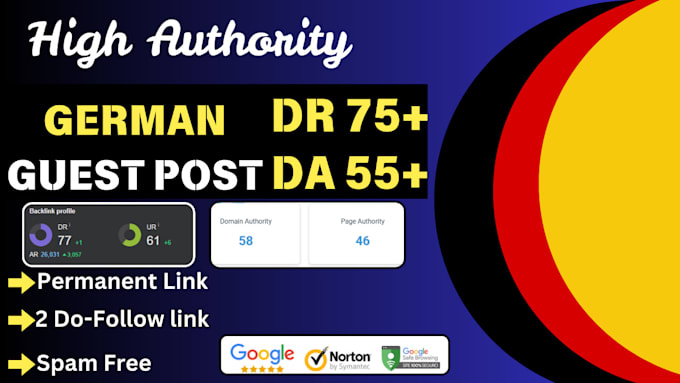 Gig Preview - Do high da dofollow german guest post seo backlinks building for google ranking