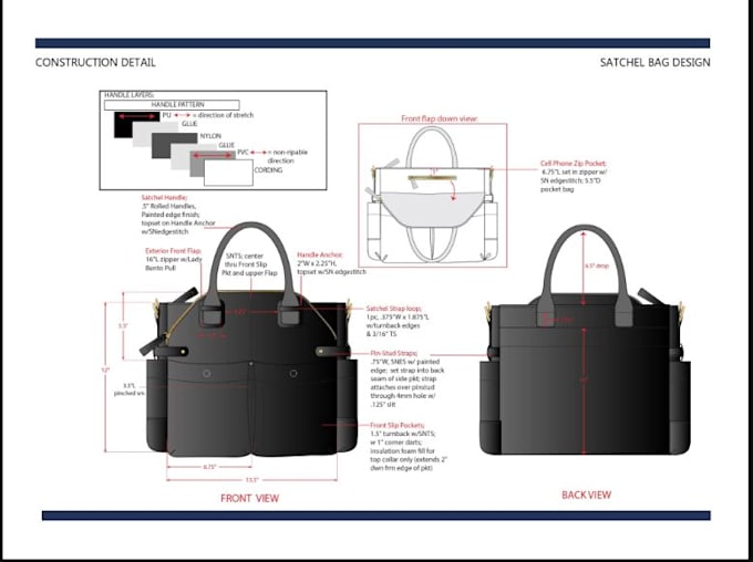 Gig Preview - Design full tech pack for bag concept,backpack,purse,handbag