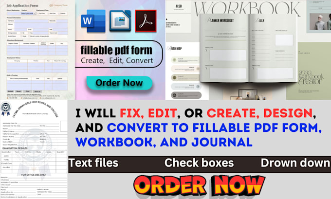 Gig Preview - Fix pdf or create, design and convert to a fillable pdf form, workbook, journal