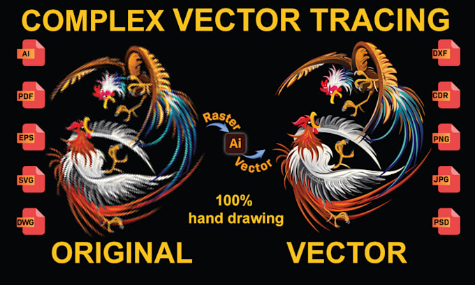 Gig Preview - Manually vectorize, tracing, redraw, trace, convert to high resolution ai, dxf