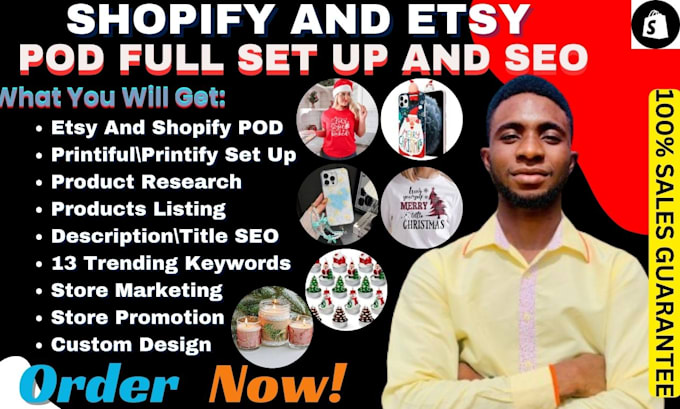 Gig Preview - Etsy shopify pod etsy SEO digital product listing etsy pod shop marketing and VA