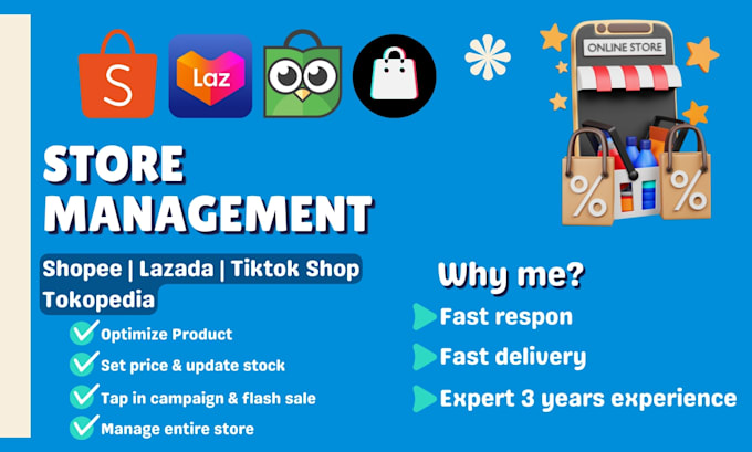 Gig Preview - Be your expert shopee lazada tiktok shop store manager