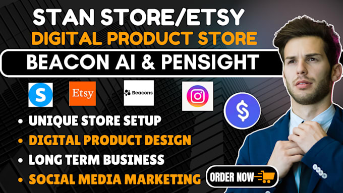 Gig Preview - Setup stan store stan store marketing beacon ai etsy digital product systeme io