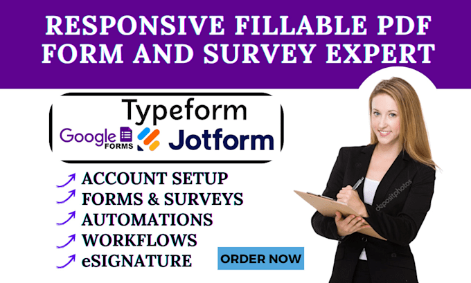 Gig Preview - Build online fillable pdf form surveys esigning on typeform jotform google forms