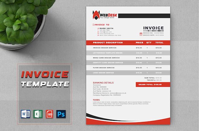 Gig Preview - Provide custom invoice design word, PDF, excel template