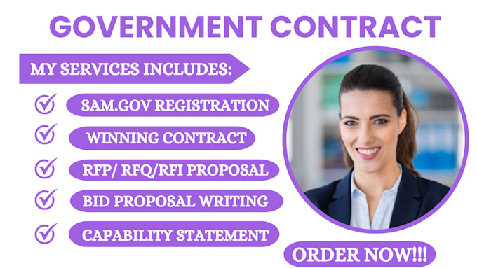 Gig Preview - Research government contract, respond to rfp, rfq, bid proposal writing